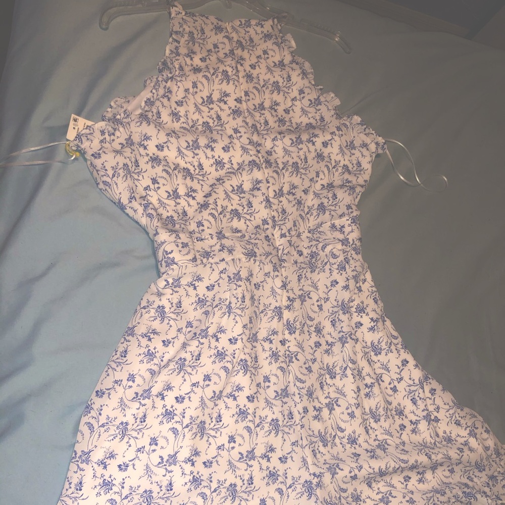 Blue and white floral romper